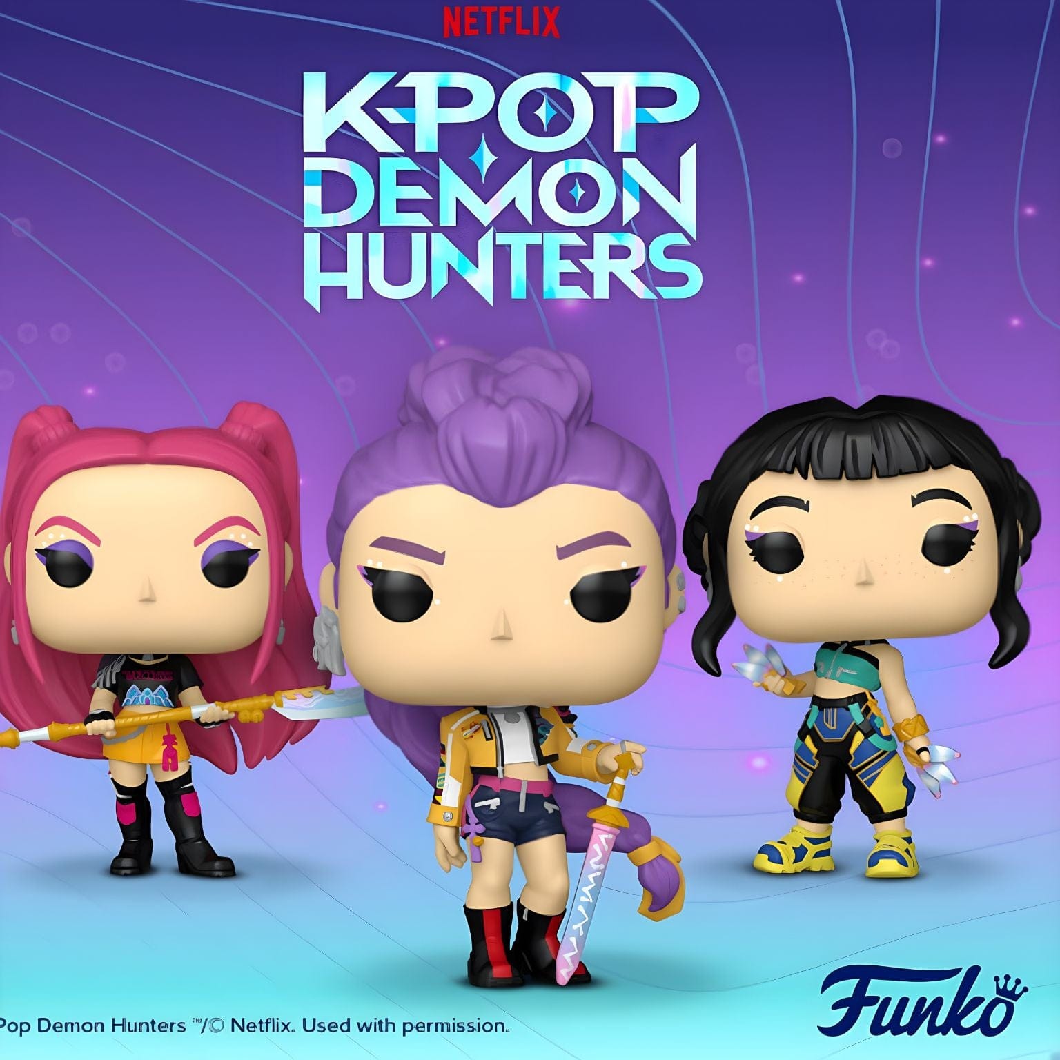 Funko Pop K-Pop Demon Hunters Rumi cabelo roxo espada figura colecionável
