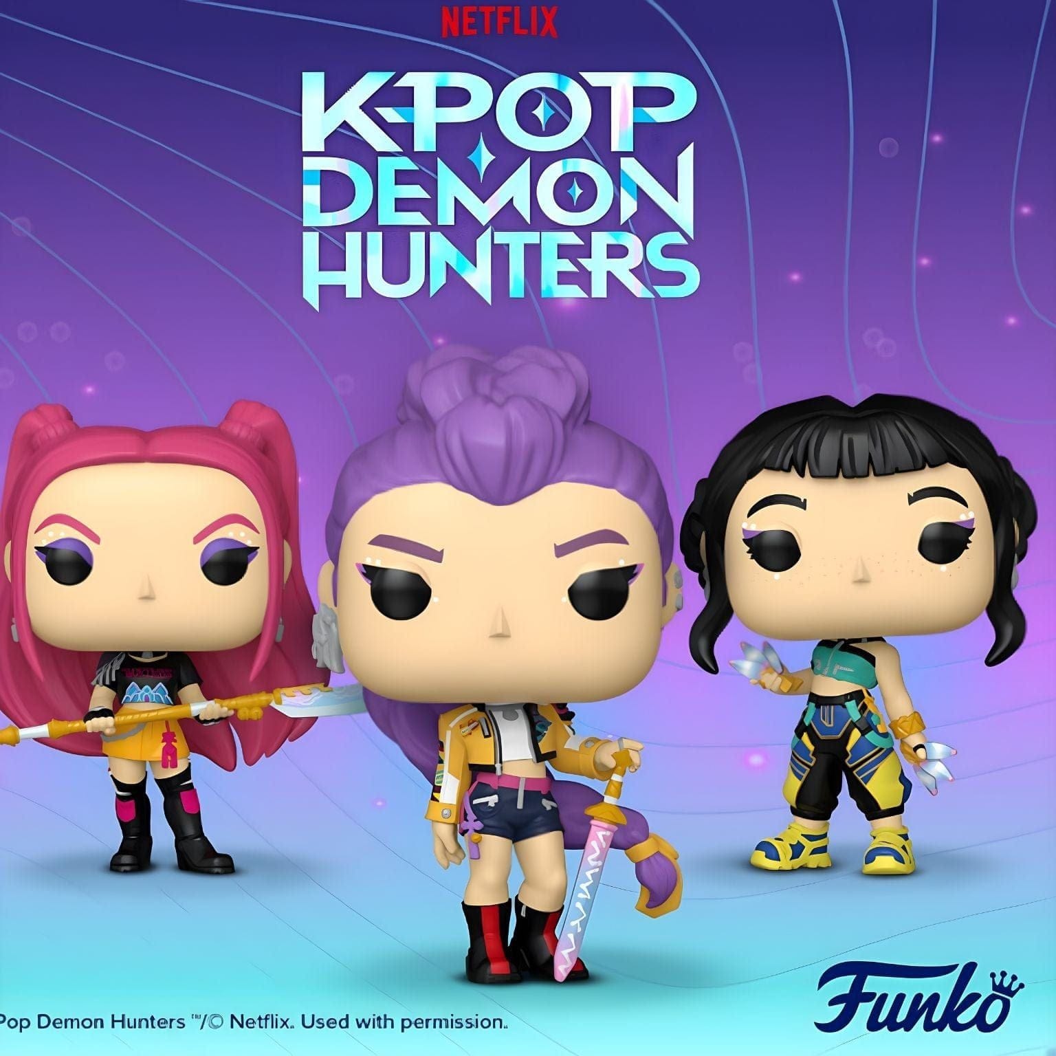 Funko Pop Zoey K-Pop Demon Hunters com cabelo preto, roupa turquesa e azul e acessórios brilhantes