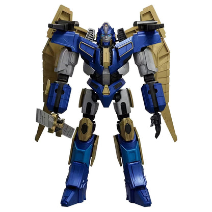 Blokees Transformers Sentinel Prime blue and gold robotic figure in combat pose