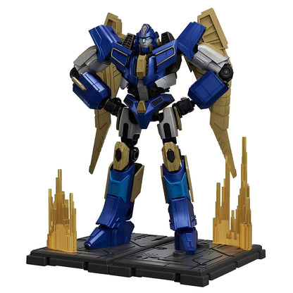 Blokees Transformers Sentinel Prime blue and gold robotic figure in combat pose
