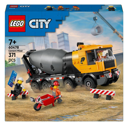 Lego City Concrete Mixer Truck with minifigures and construction barriers