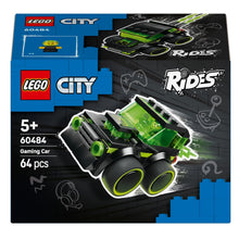 Lego City Carro de Corrida de Gaming com estilo neon e minifigura piloto
