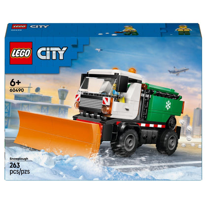 Lego City Snowplow with truck and front plow in a snowy setting