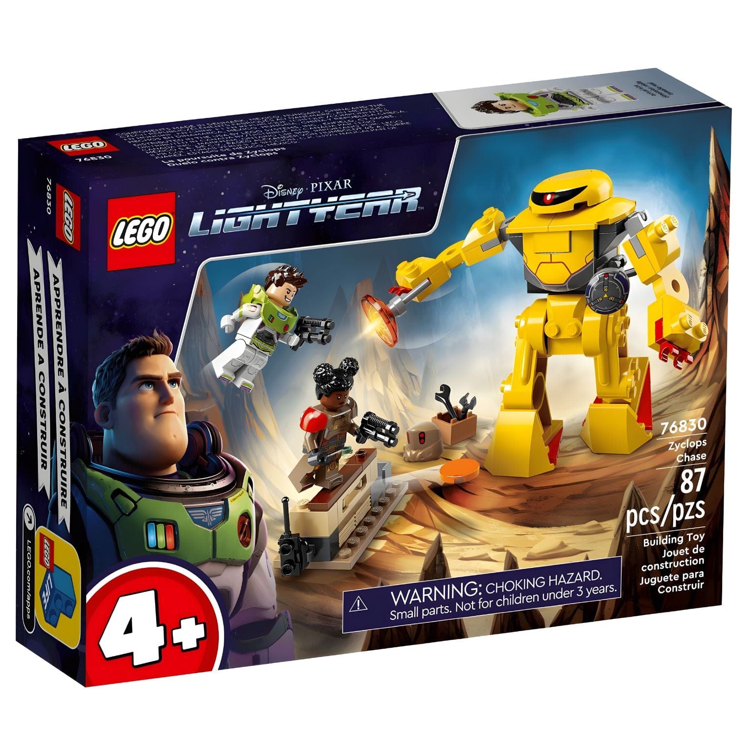 Lego Disney Buzz Lightyear Caça ao Zyclops com Buzz, Izzy e vilão amarelo em cenário de missão