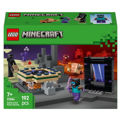 Lego Minecraft Nether Journey and End Portal with portal, Minecraft characters and adventure scenery