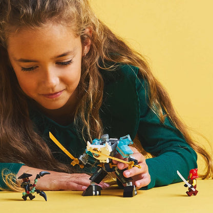 LEGO NINJAGO 71827 with Zane, Wyldfyre, and Drix in a battle scene