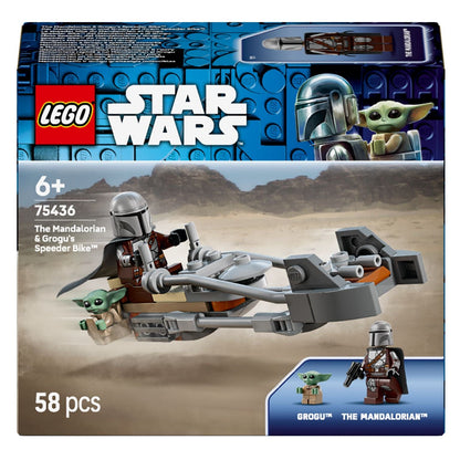 Lego Star Wars The Mandalorian's Speeder Bike and Grogu with the Mandalorian and Grogu on an adventure mission