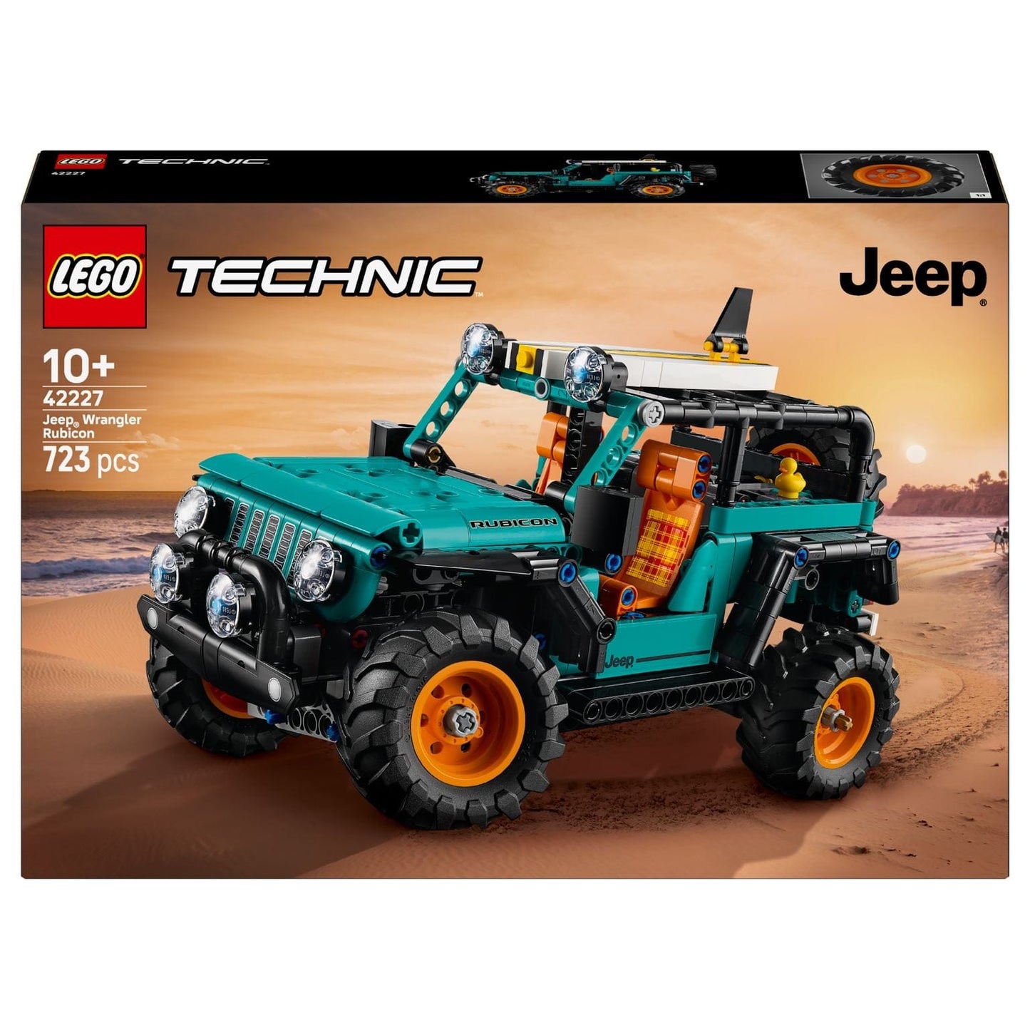 Lego Technic SUV Jeep Wrangler Rubicon todo-o-terreno cor turquesa com jantes laranja e visual aventureiro