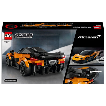 Lego Speed Champions McLaren W1 orange and black car with pilot minifigure and helmet