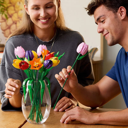 Lego Botanicals Tulip Bouquet in a vase with colorful tulip-style flowers