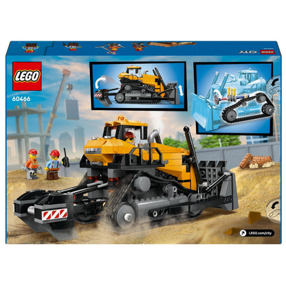Lego City - Yellow Bulldozer with construction figures and front blade in construction site setting