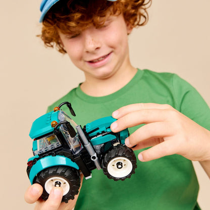 Lego City Tractor in turquoise with farmer, farm vehicle for children