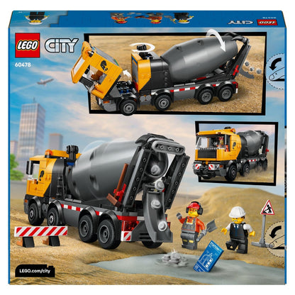 Lego City Concrete Mixer Truck with minifigures and construction barriers