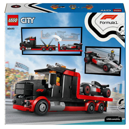 Lego City F1 exhibition truck with Audi race car and team minifigures