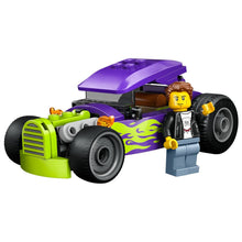 Lego City Hot Rod roxo e verde com chamas e piloto