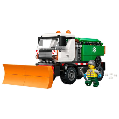 Lego City Snowplow with truck and front plow in a snowy setting