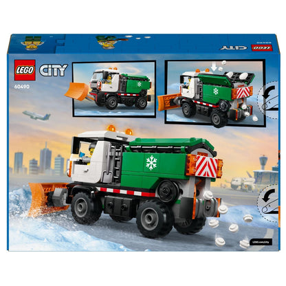 Lego City Snowplow with truck and front plow in a snowy setting