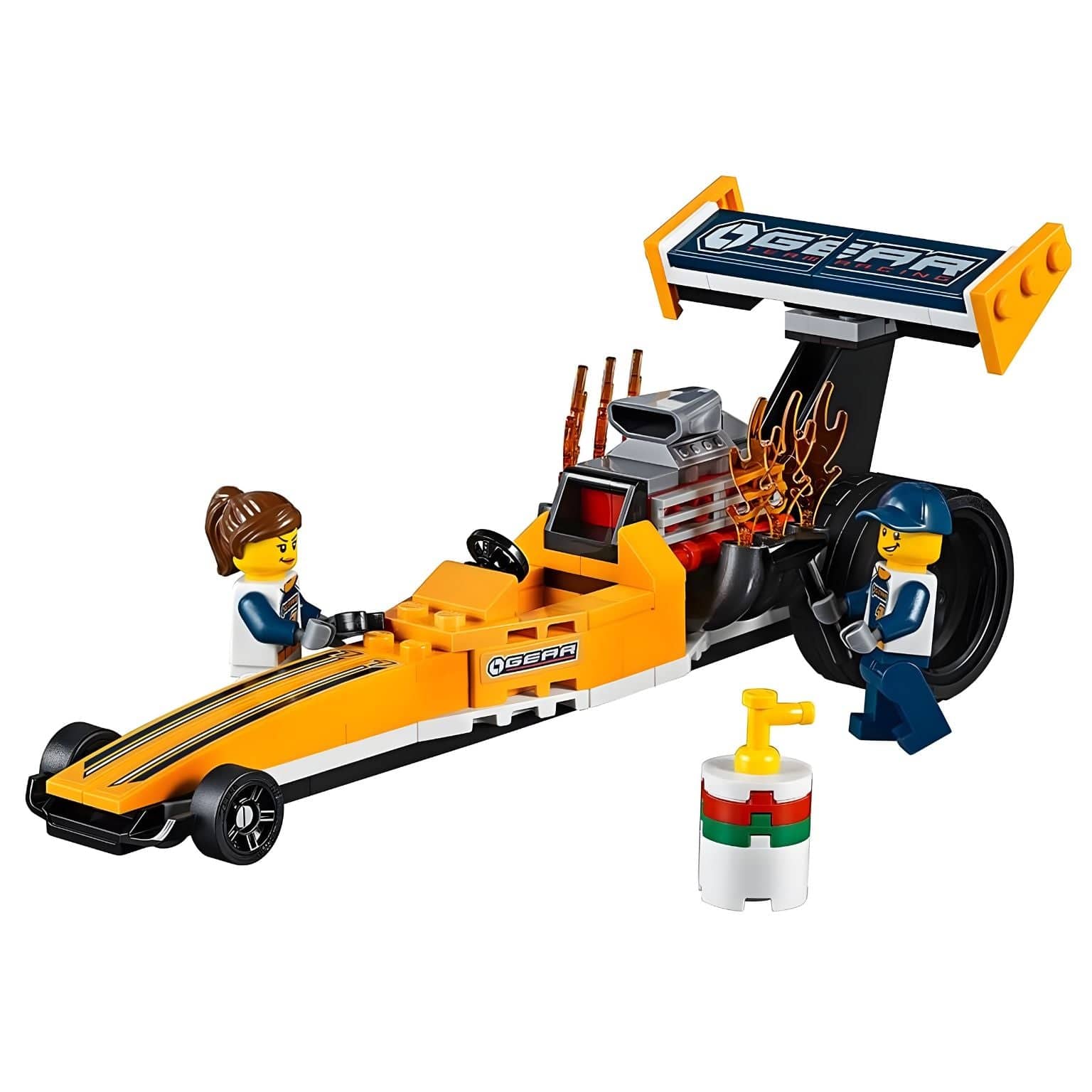 Lego City Transportador de Dragsters com camião, atrelado e dragster amarelo para brincar às corridas
