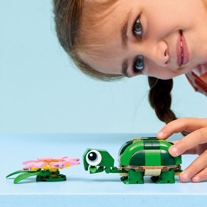 Lego Creator Turtle With Water Lily with green turtle and pink water lily flower