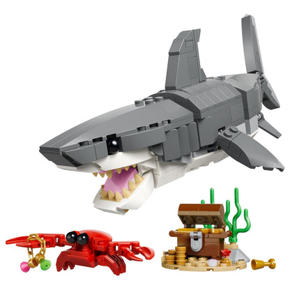 Lego Creator Fierce Shark with treasure chest and sea creature in underwater setting
