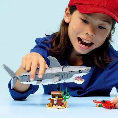 Lego Creator Fierce Shark with treasure chest and sea creature in underwater setting