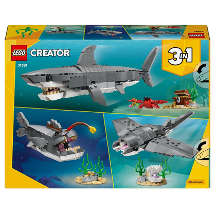 Lego Creator Fierce Shark with treasure chest and sea creature in underwater setting
