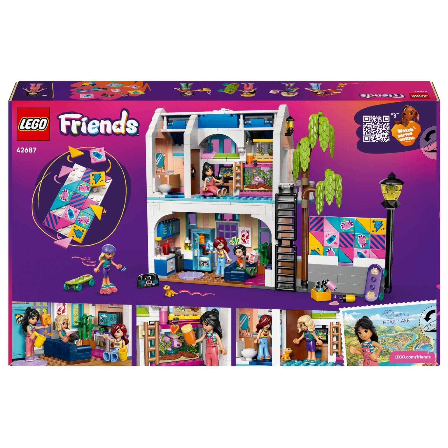Lego Friends Casa da Família da Liann com casa pastel, rampa de skate e personagens Friends