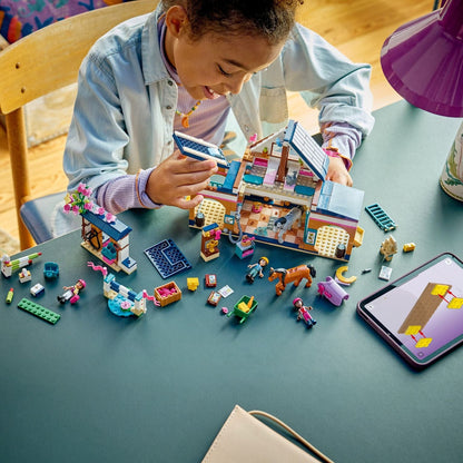 Lego Friends Stables and Riding School with stables, horses, jump, and Friends characters