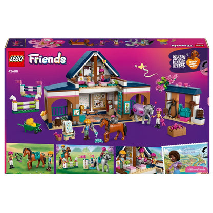 Lego Friends Stables and Riding School with stables, horses, jump, and Friends characters