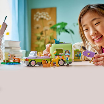 Lego Friends Horse and Foal Trailer with car, trailer, and horse figures in play scene