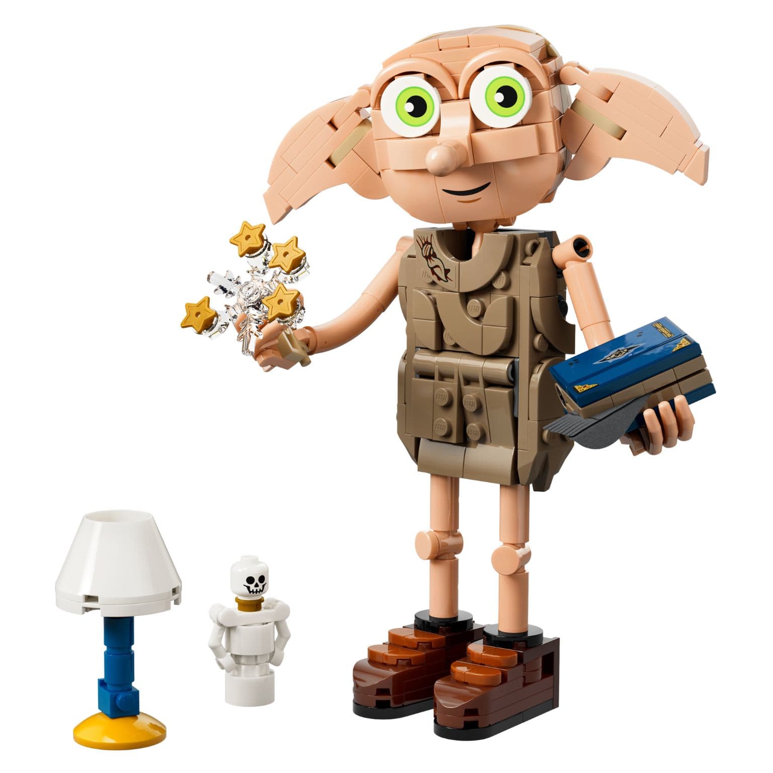 Detalhe da figura LEGO Harry Potter Dobby com acessórios do mundo mágico