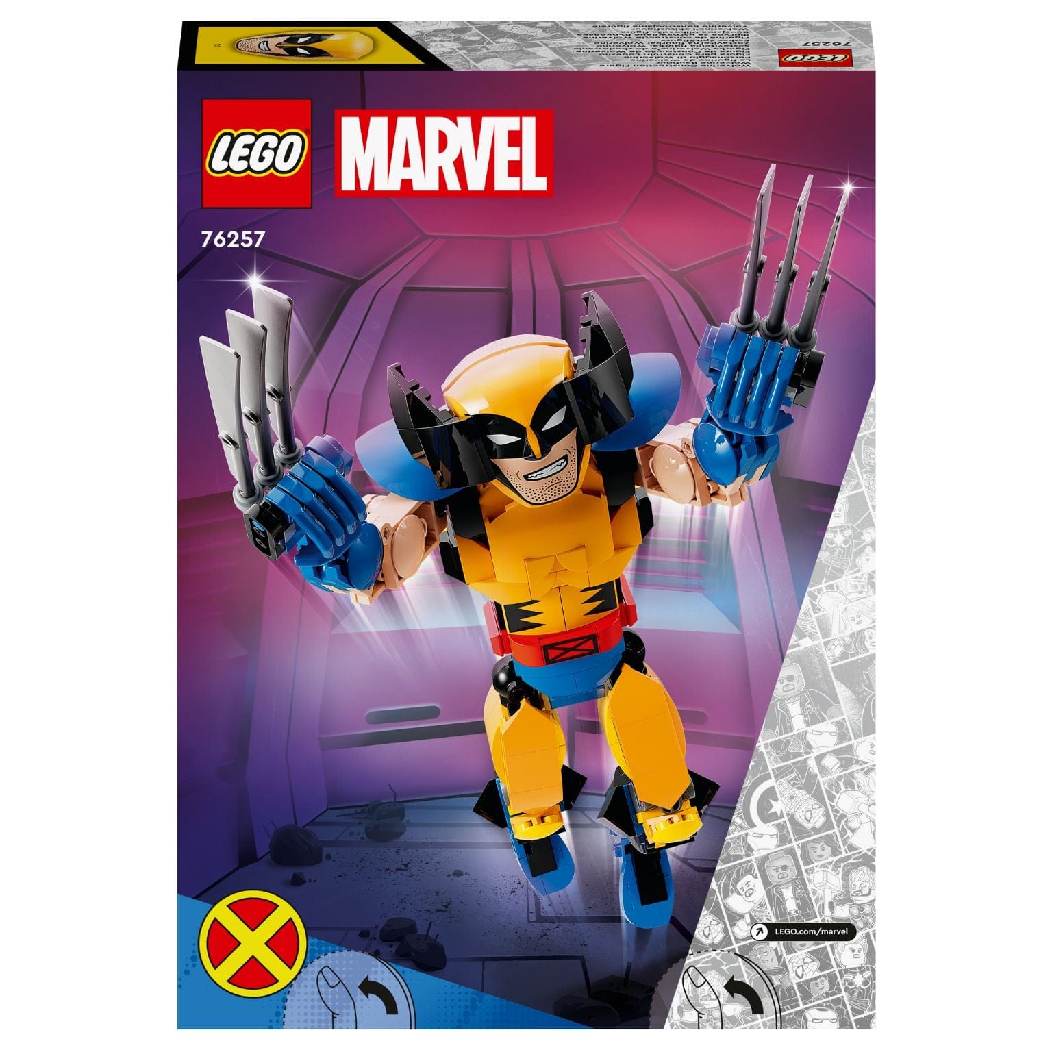Figura de Construção de Wolverine LEGO Marvel em pose de ação com garras