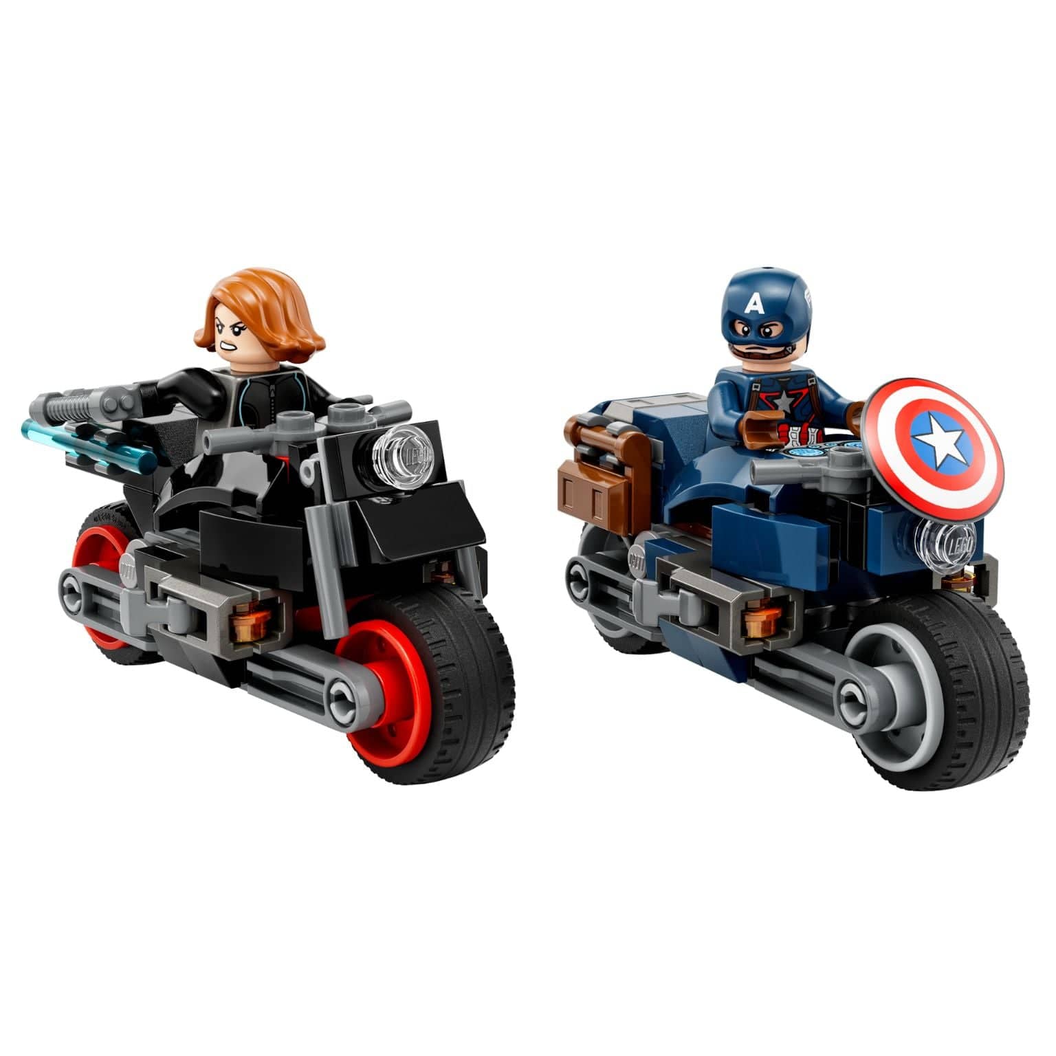 Lego Marvel Motos de Viúva Negra e Capitão América com duas motos e minifiguras em ação