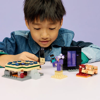 Lego Minecraft Nether Journey and End Portal with portal, Minecraft characters and adventure scenery