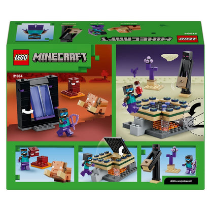 Lego Minecraft Nether Journey and End Portal with portal, Minecraft characters and adventure scenery