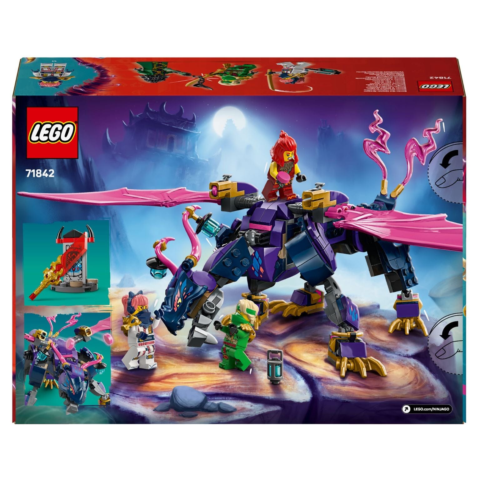 LEGO NINJAGO Rontu, a Mestre Dragão (71842) – dragão articulado com asas e minifiguras, set de 381 peças