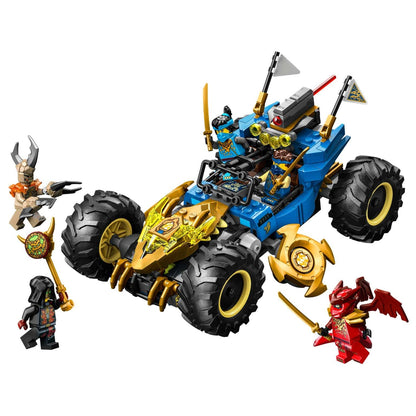 Lego Ninjago Jay's Transformable Car with ninja figures and blue and gold vehicle