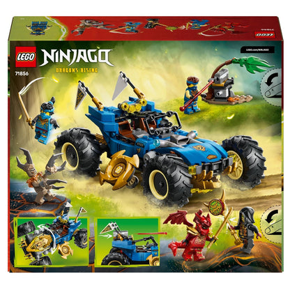 Lego Ninjago Jay's Transformable Car with ninja figures and blue and gold vehicle