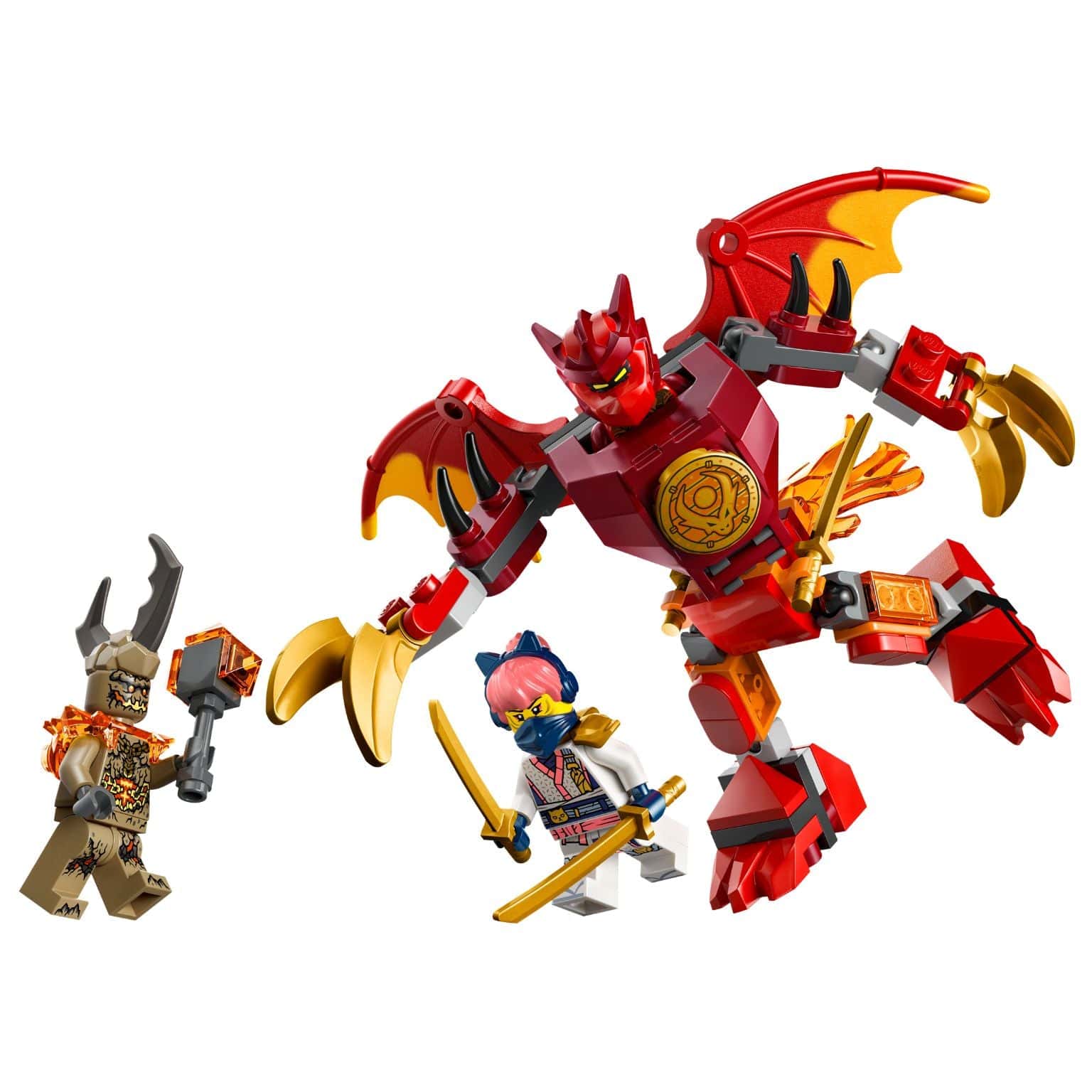 Lego Ninjago Pack de Batalha do Robô Dragão do Kai com robô vermelho articulado e minifiguras
