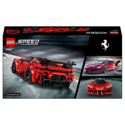 Lego Speed Champions Ferrari SF90 XX Stradale red sports car with rear wing and Ferrari minifigure
