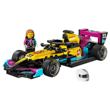 Lego Speed Champions Carro de Corrida Lego F1 Academy amarelo rosa azul com piloto e capacete