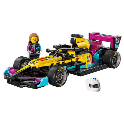 Lego Speed Champions Lego F1 Academy racing car yellow pink blue with driver and helmet
