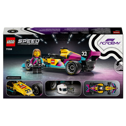 Lego Speed Champions Lego F1 Academy racing car yellow pink blue with driver and helmet