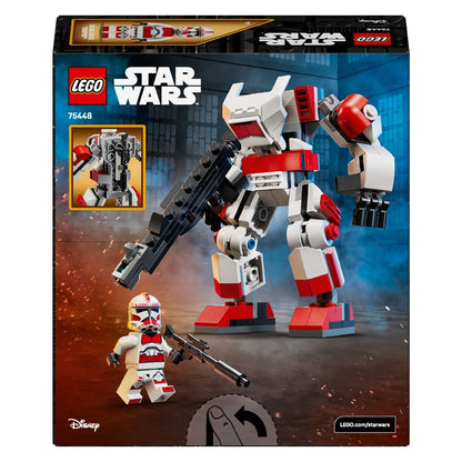 Lego Star Wars Shock Trooper Clone Robot white and red with minifigure and weapon in an action setting