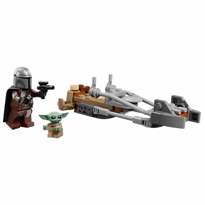 Lego Star Wars The Mandalorian's Speeder Bike and Grogu with the Mandalorian and Grogu on an adventure mission