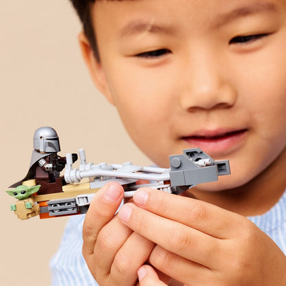 Lego Star Wars The Mandalorian's Speeder Bike and Grogu with the Mandalorian and Grogu on an adventure mission