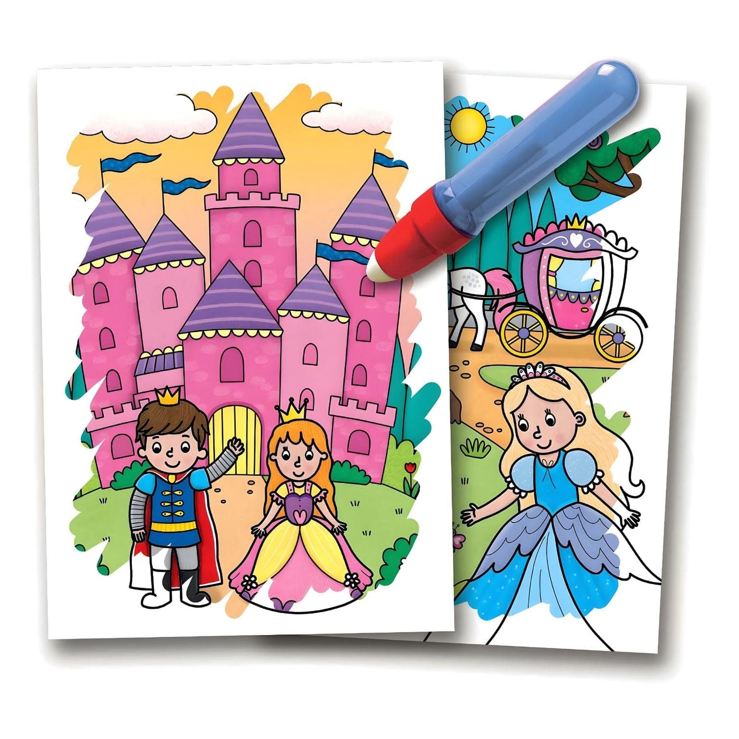 Livro colorir Water Magic Contos de Fadas Galt com caneta de água e ilustrações de castelos, fadas, unicórnios e sereias
