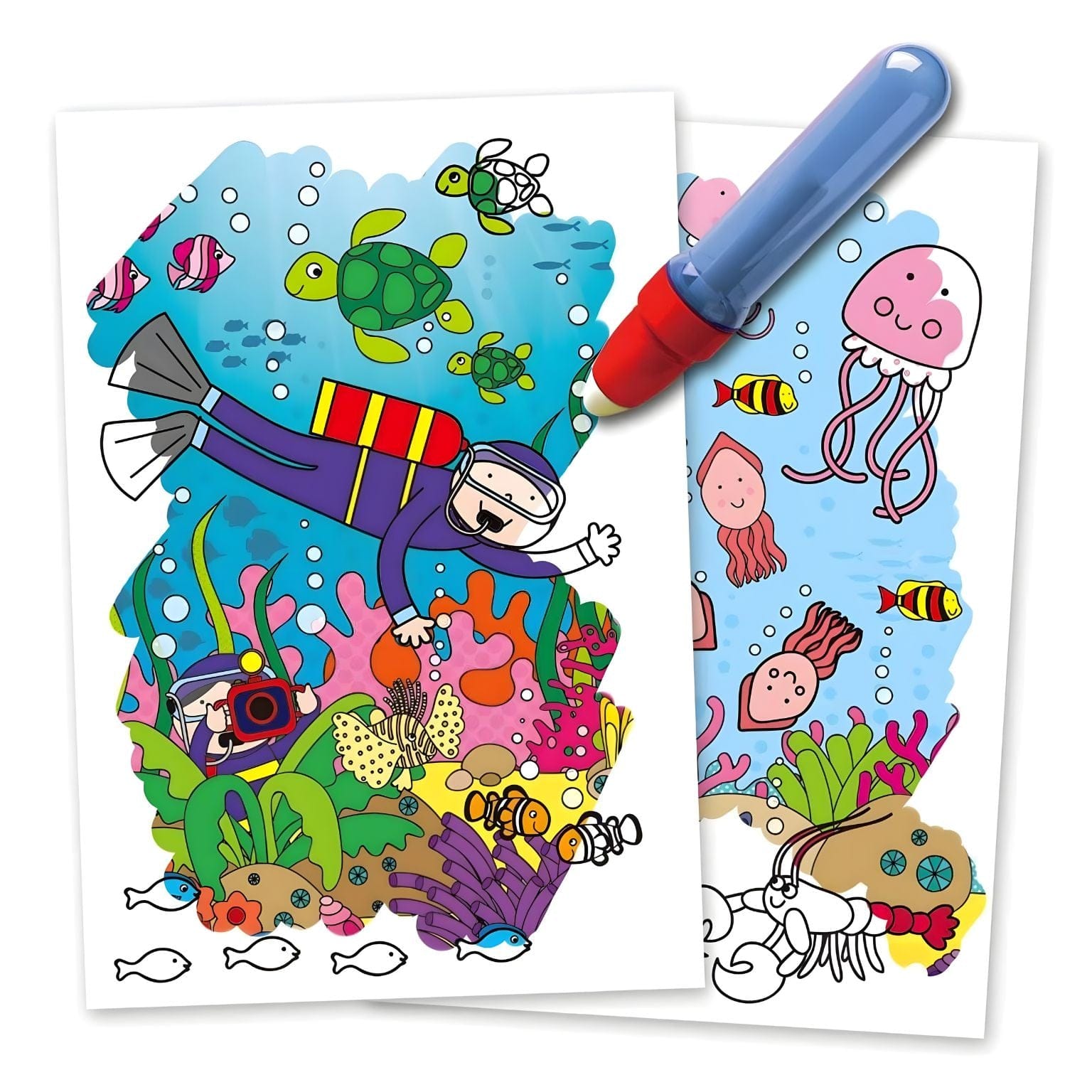 Livro de colorir Water Magic No oceano Galt com caneta de água e ilustrações do fundo do mar