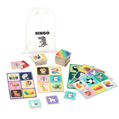 Children's lotto game with colorful animals for playing and learning