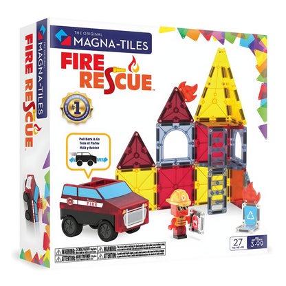 Magna-Tiles Fire Rescue magnetic firefighter set with tower and vehicle